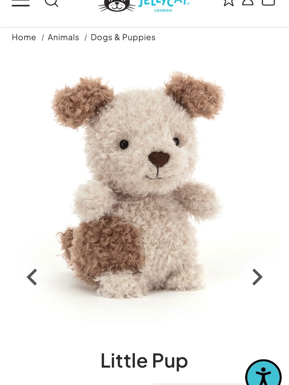 Jellycat Little Pup Plush in Cream and Brown